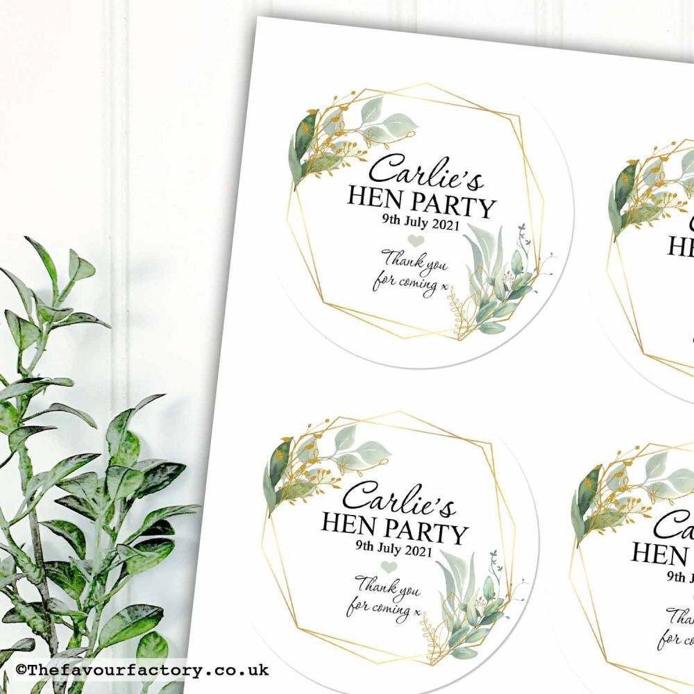 Geometric Botanicals Personalised Hen Party Bag Stickers