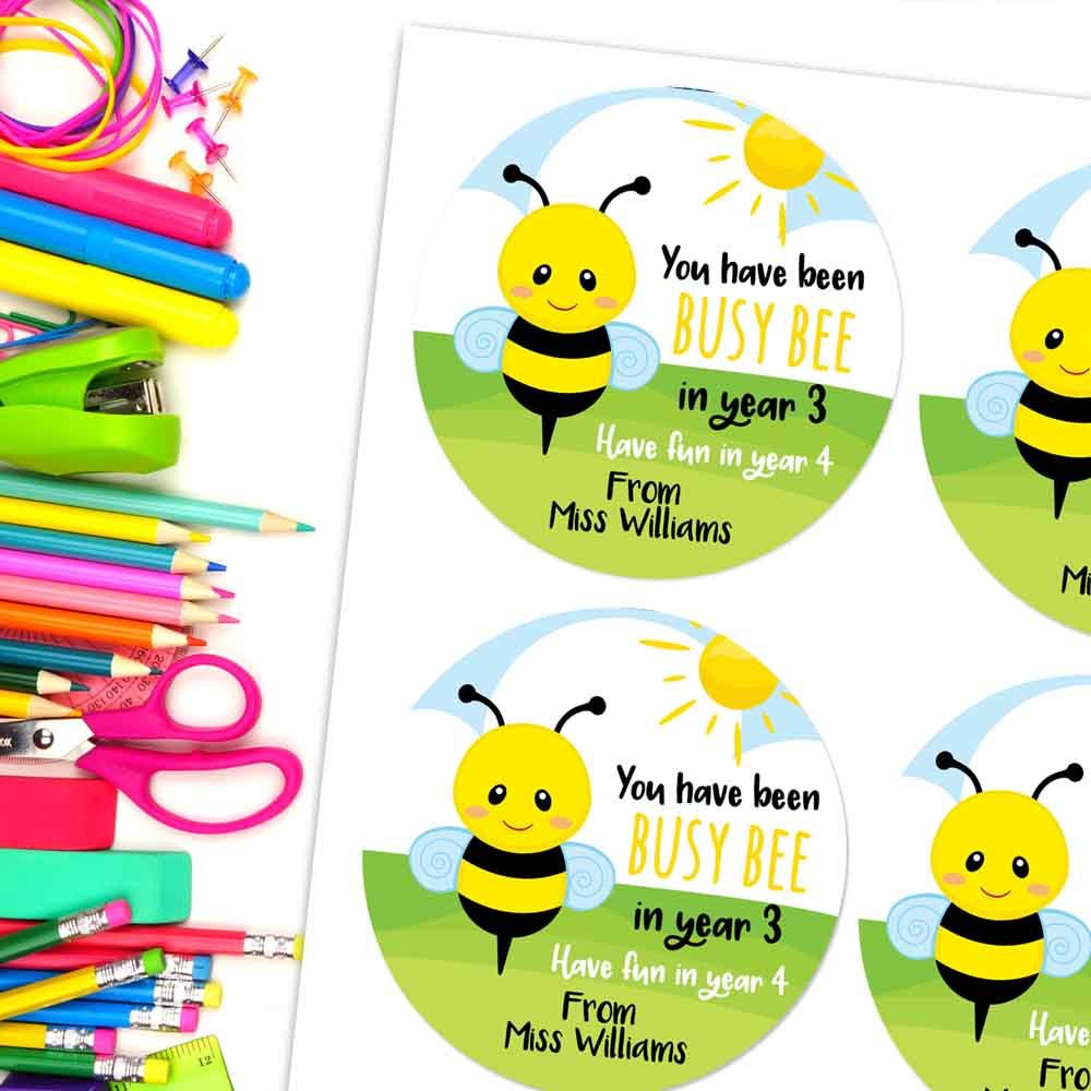 End of school stickers teacher to class busy bee themed