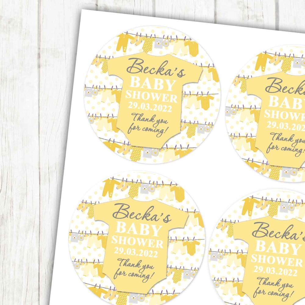 Yellow Clothesline Baby Shower Stickers