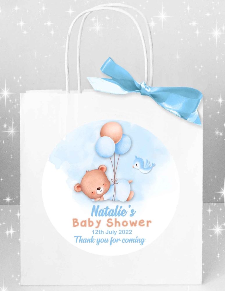 Blue Sleeping Baby Bear With Balloons Baby Shower Party Bags x1