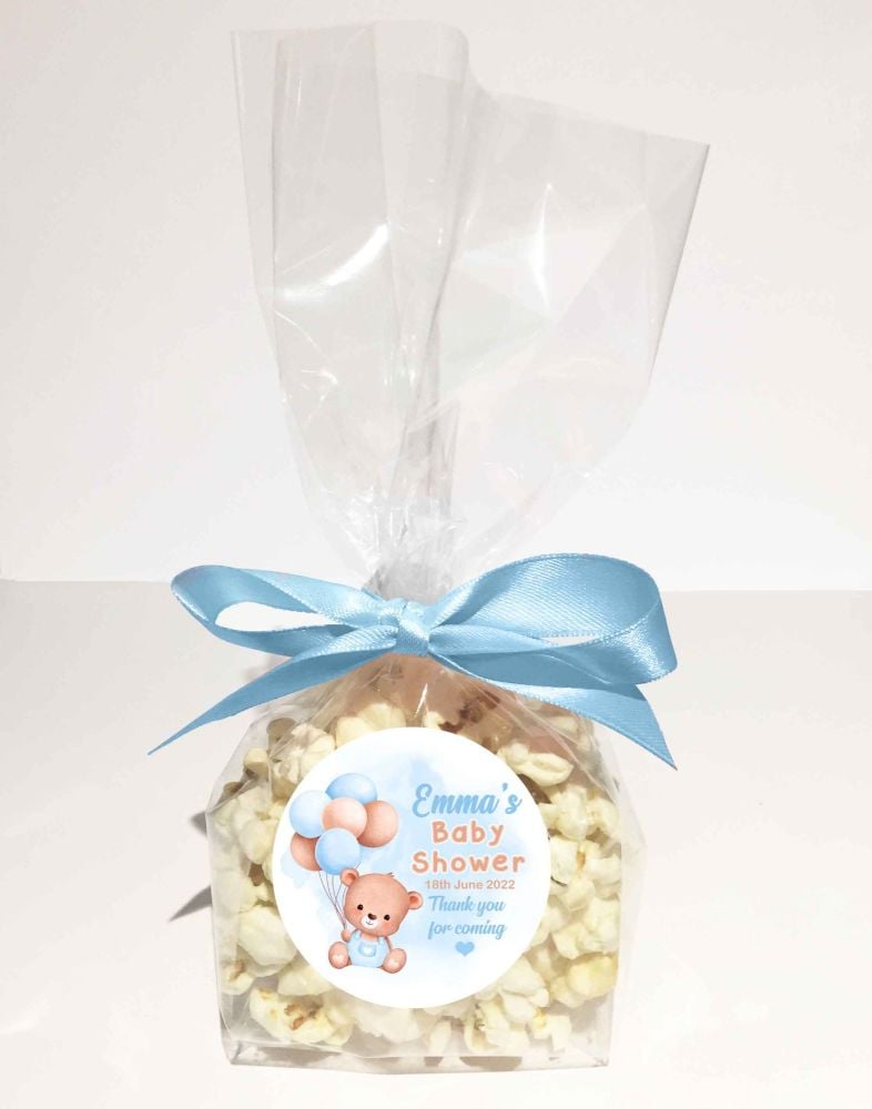 Blue Baby Bear With Balloons Popcorn Bags Kits x1
