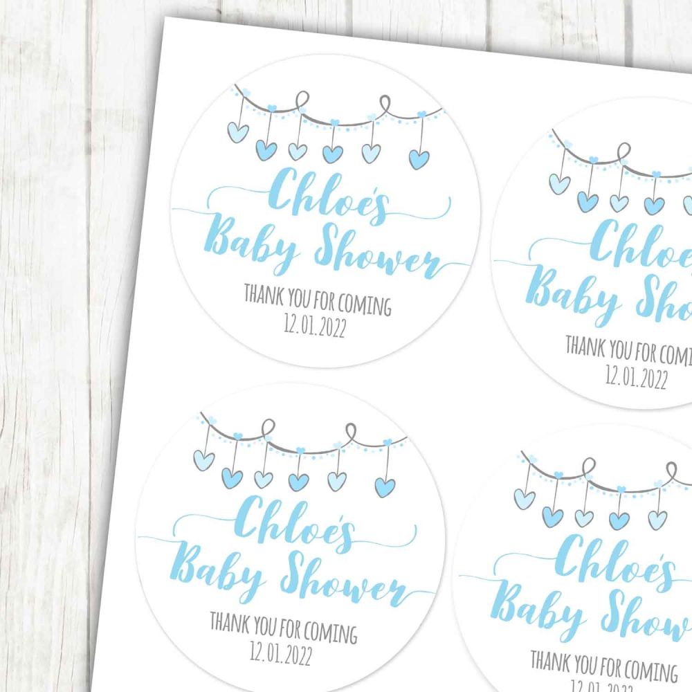Blue Hearts Garland Baby Shower Stickers