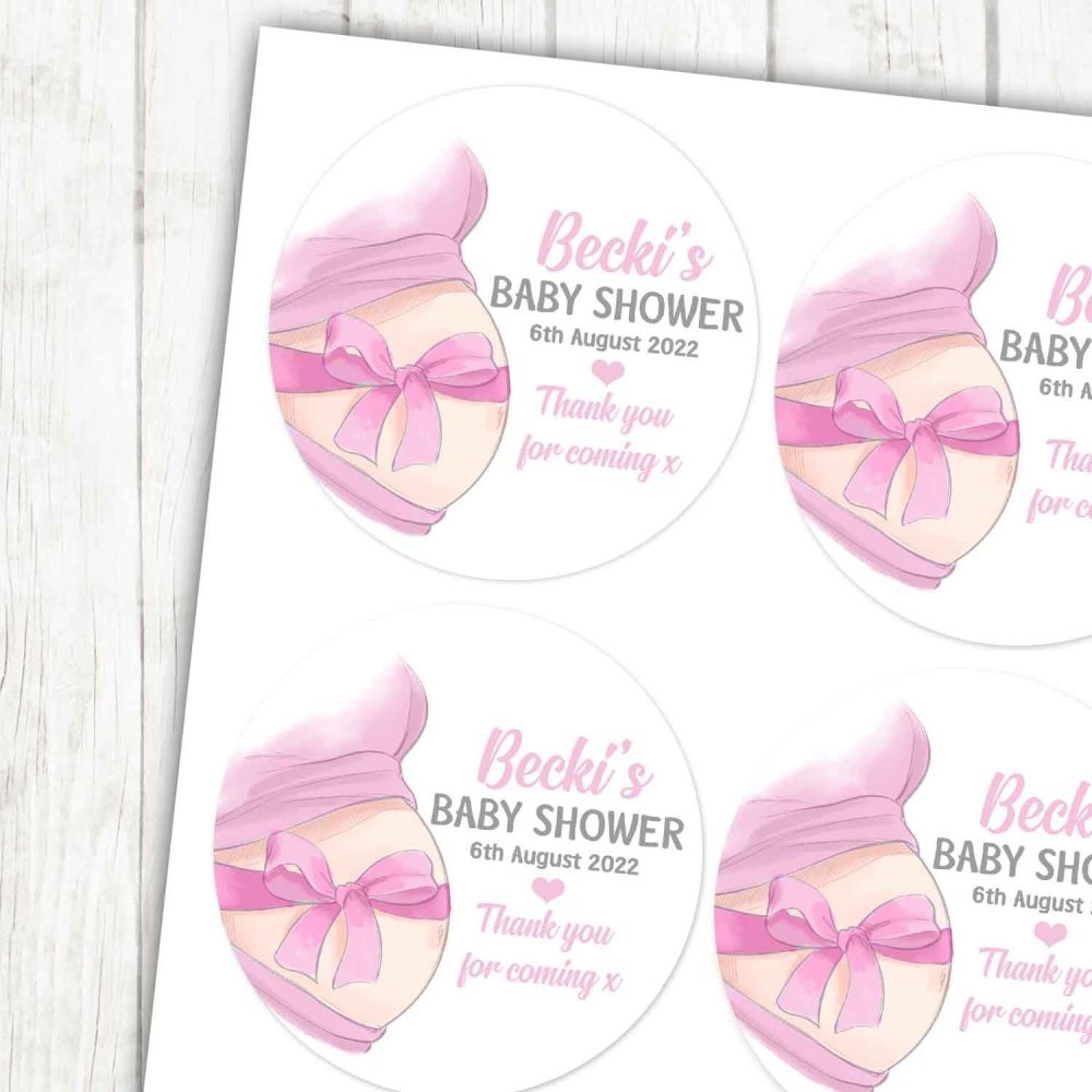 Pink Belly Bow Baby Shower Stickers