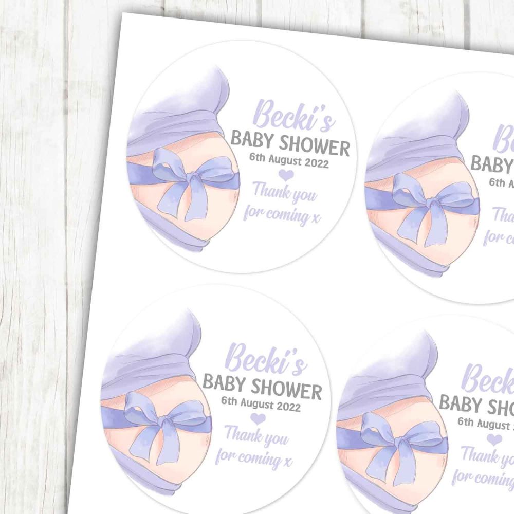 Lilac Belly Bow Baby Shower Stickers