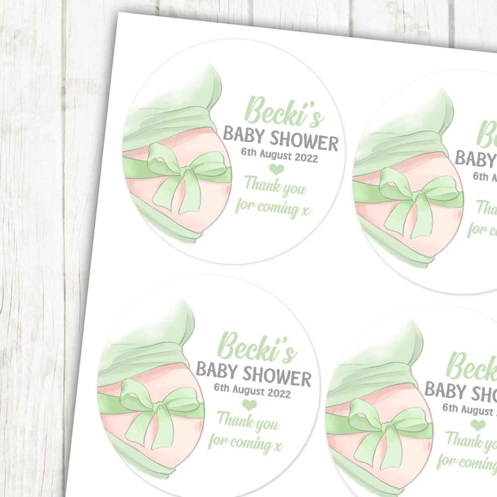 Green Belly Bow Baby Shower Stickers