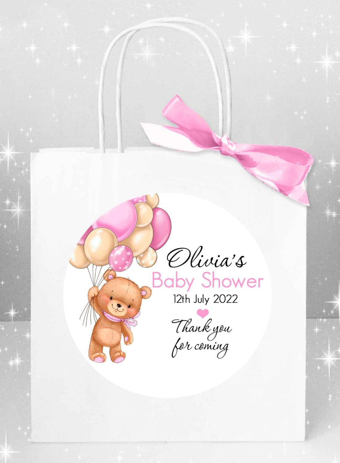 Teddy Bear With Pink Balloons Baby Shower Party Bags x1