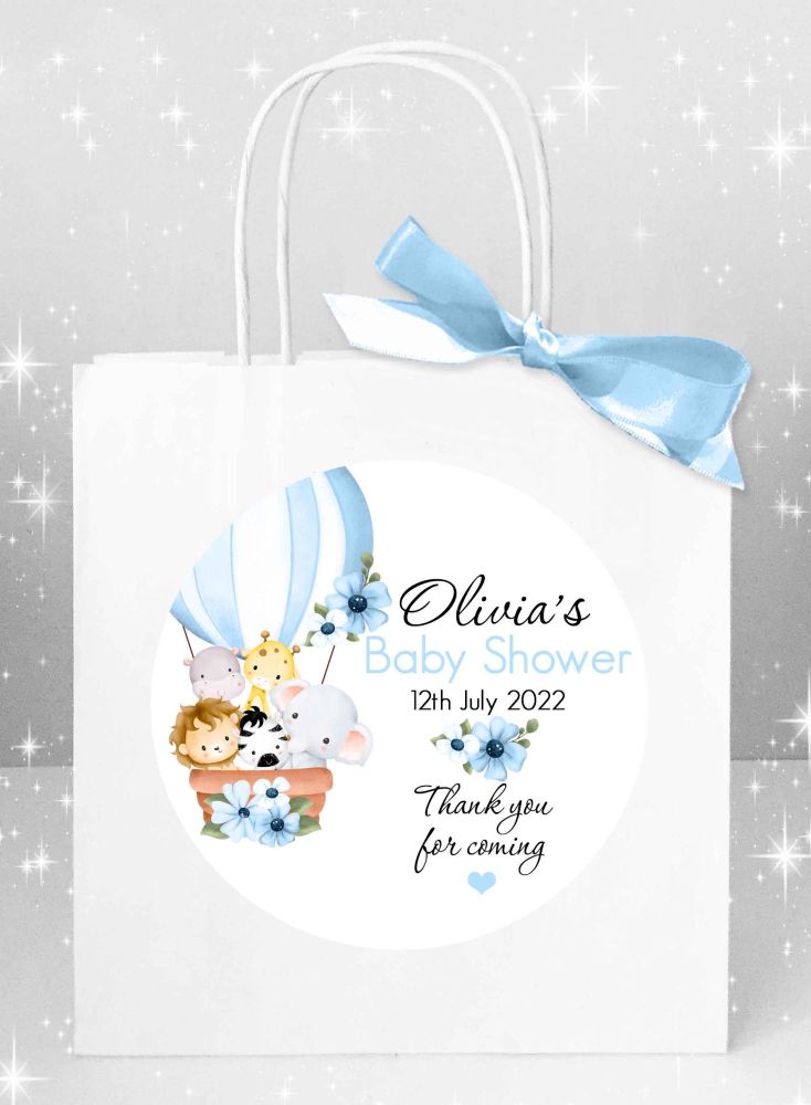 Animals In Blue Hot Air Balloon Baby Shower Party Bags x1