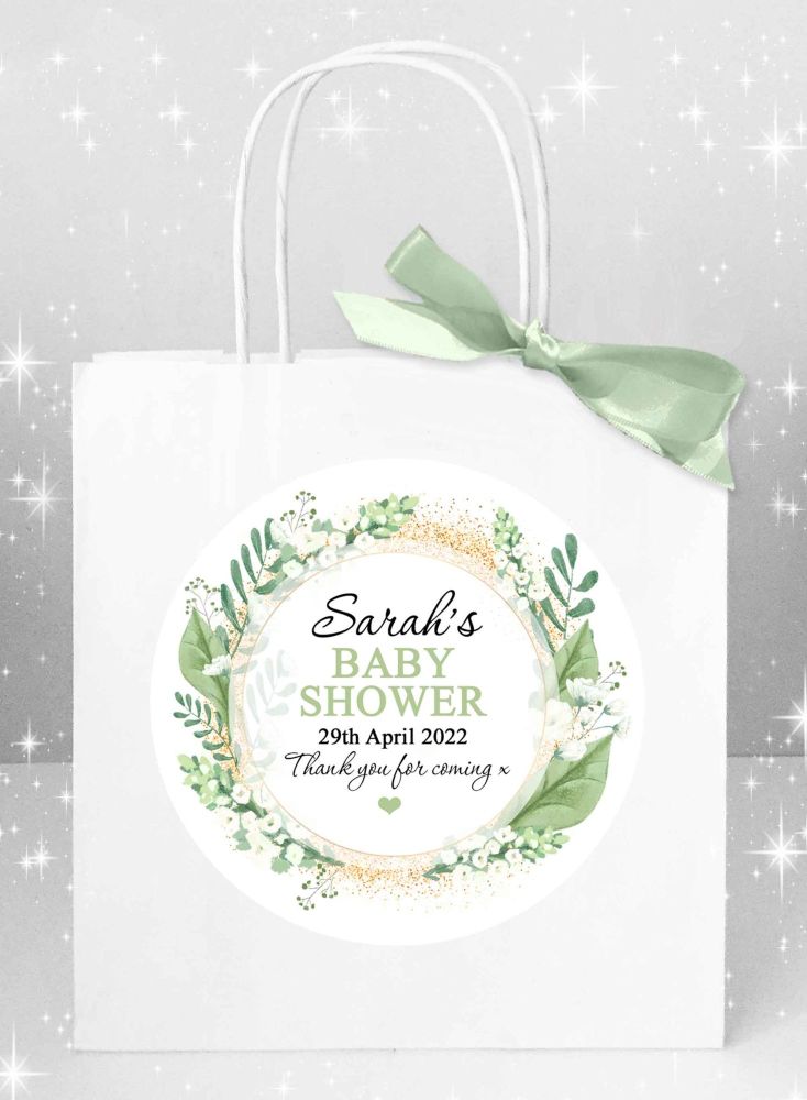 White Floral Botanicals Gold Dust Baby Shower Party Bags x1