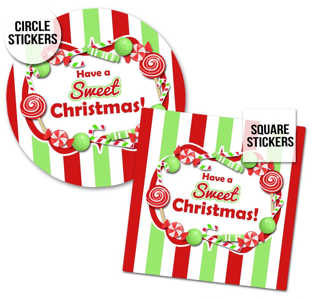 Christmas Stickers Gift Tag Labels Sweets Shop Stripes A4 Sheet x1