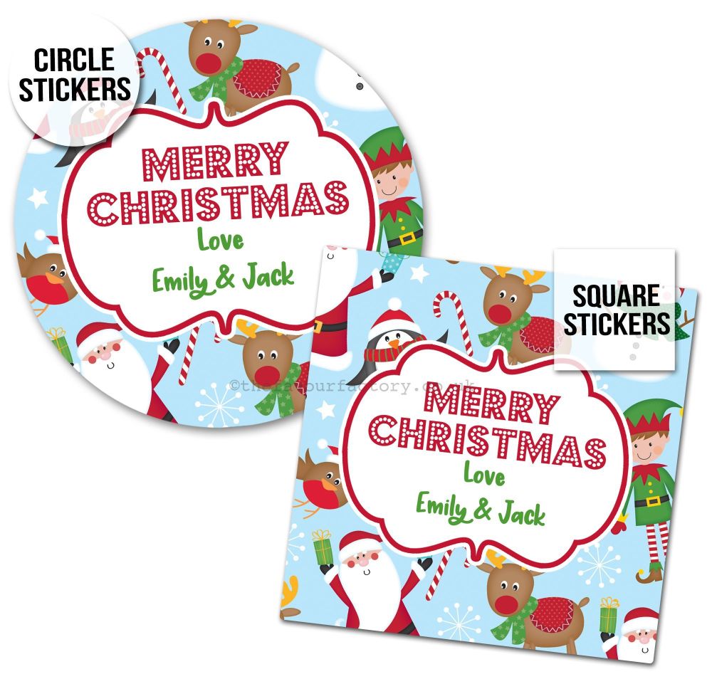 Christmas Stickers Gift Tag Labels Santa Friends A4 Sheet x1