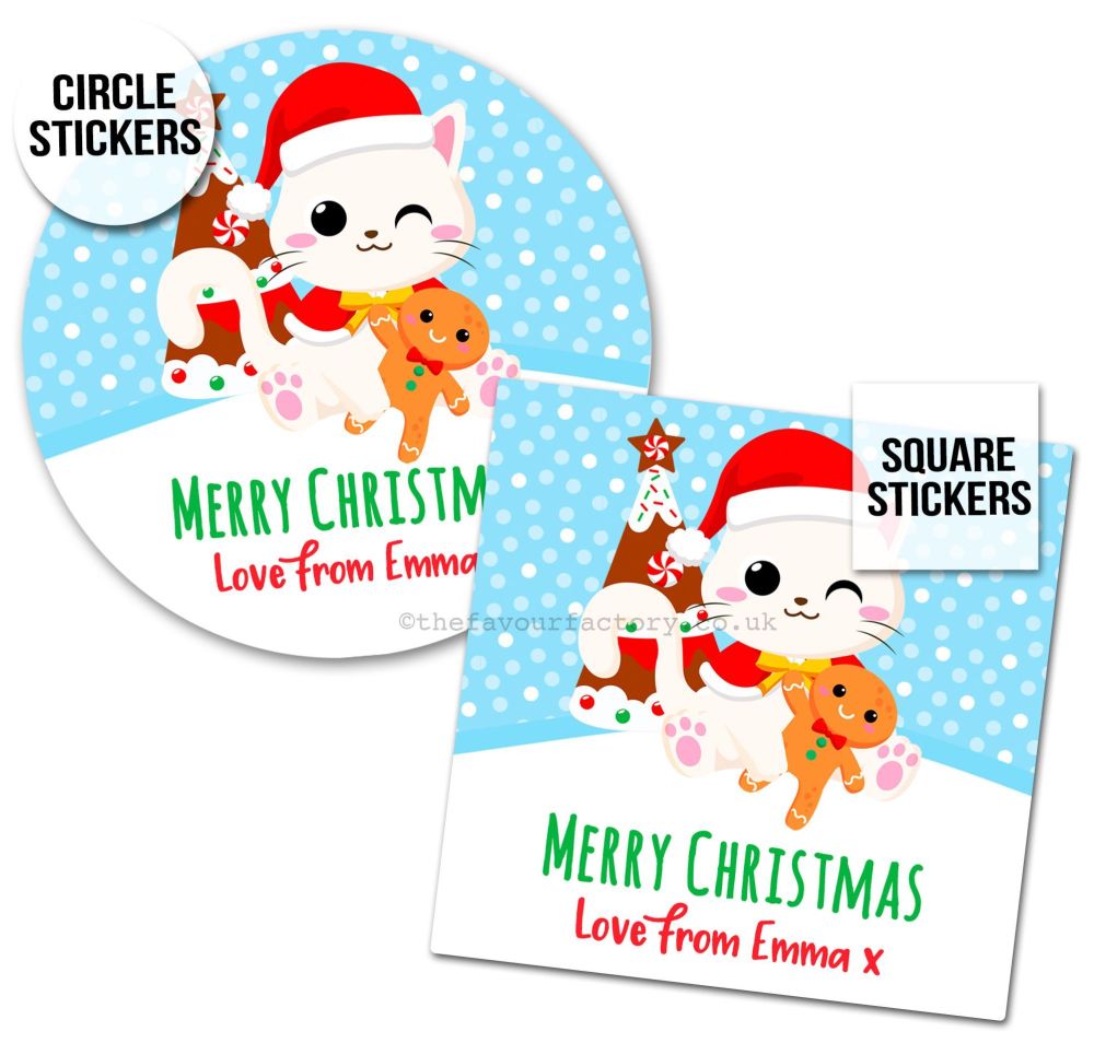 Christmas Stickers Gift Tag Labels Cute Kittens A4 Sheet x1