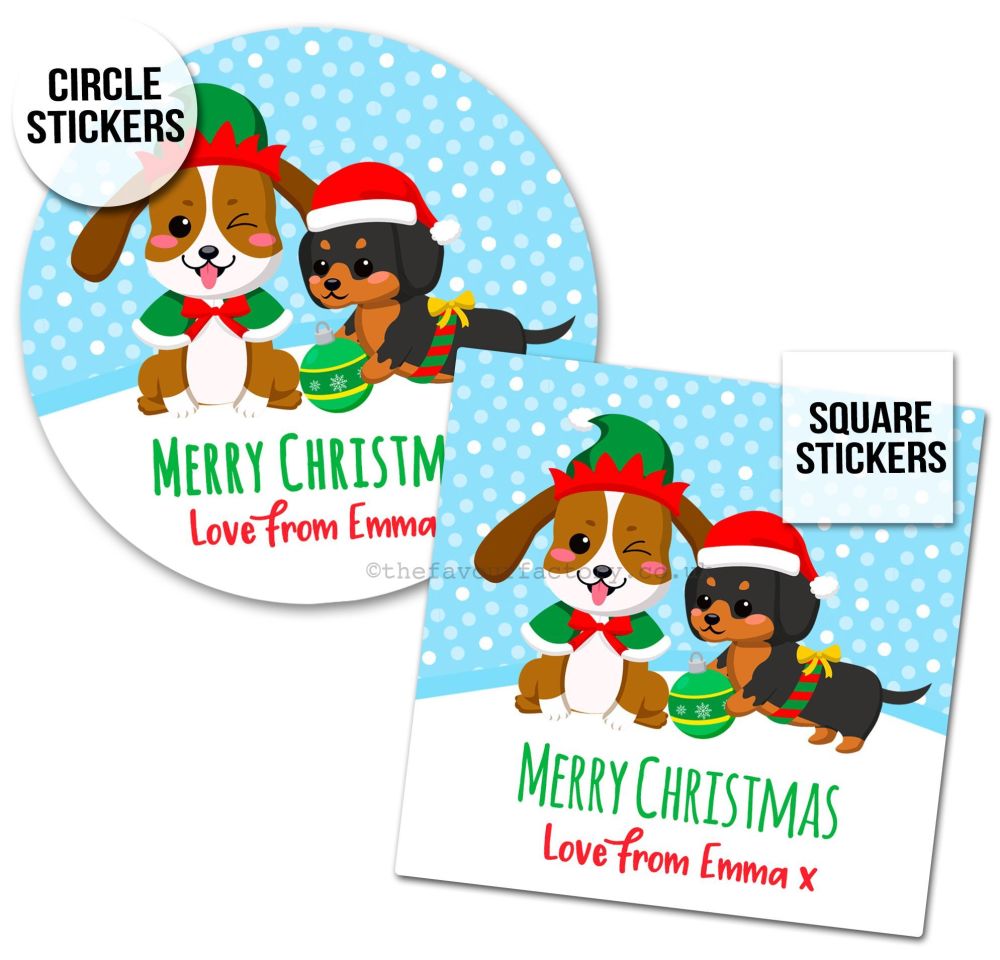 Christmas Stickers Gift Tag Labels Cute Puppies A4 Sheet x1