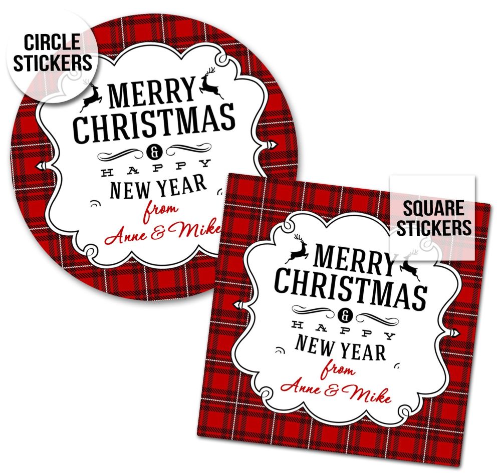 Christmas Stickers Gift Tag Labels Traditional Plaid A4 Sheet x1