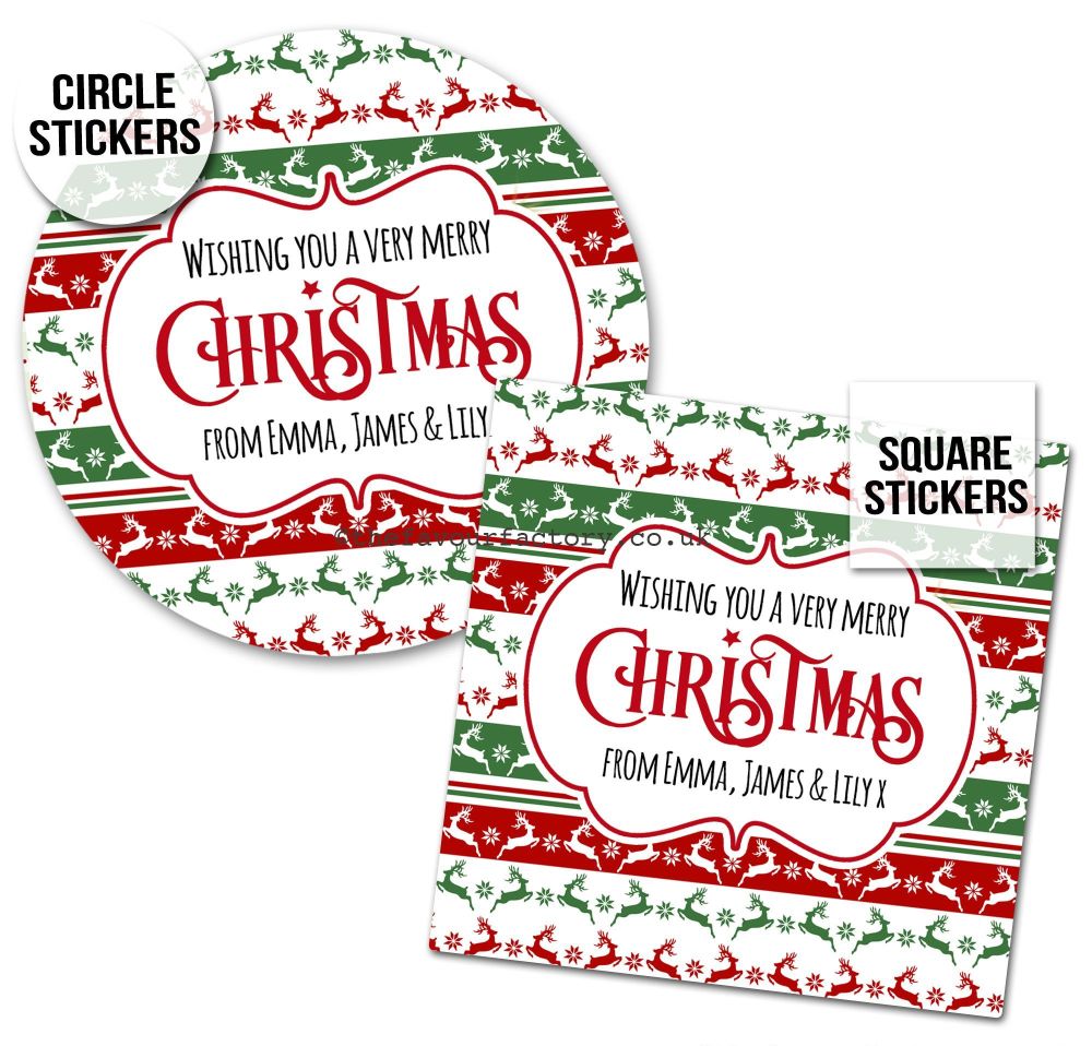 Christmas Stickers Gift Tag Labels Reindeer Print A4 Sheet x1