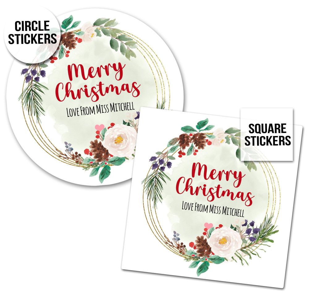 Christmas Stickers Gift Tag Labels Pine Cone Berry Frame A4 Sheet x1