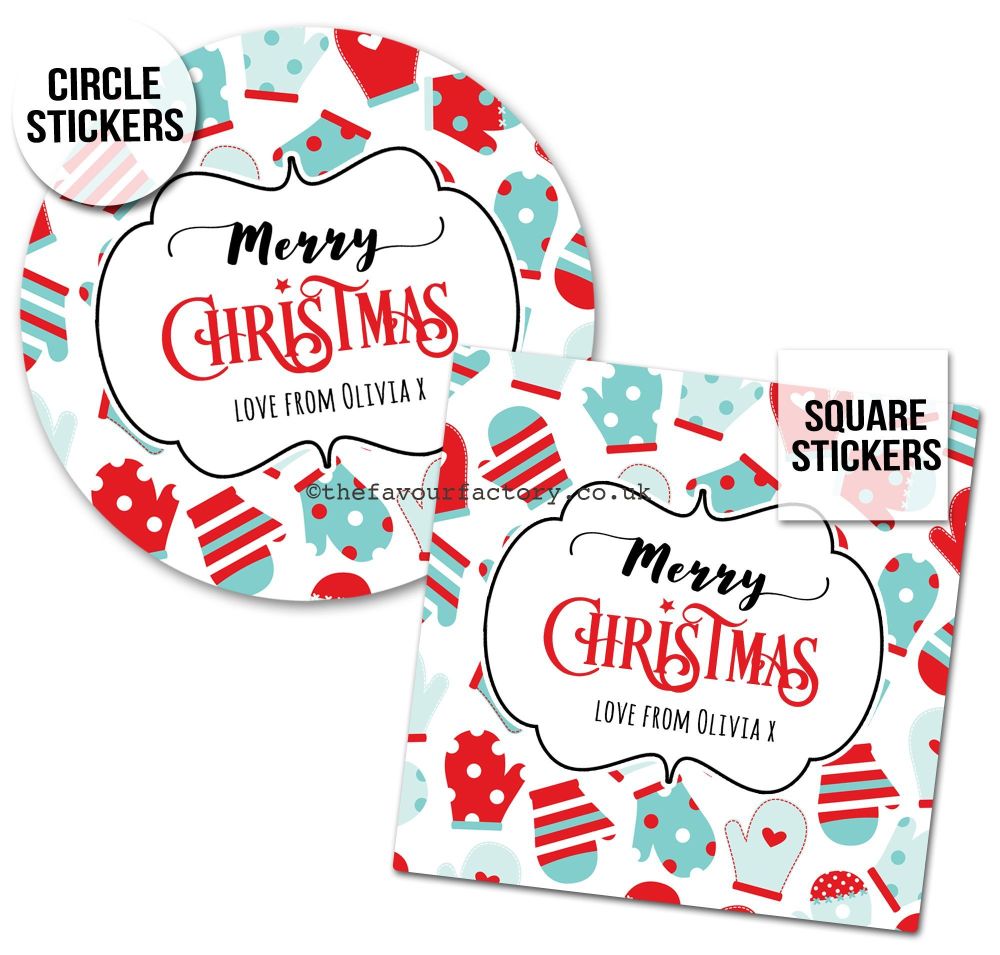 Christmas Stickers Gift Tag Labels Mittens A4 Sheet x1