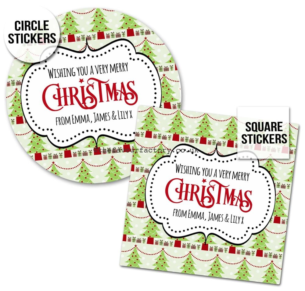Christmas Stickers Gift Tag Labels Trees And Presents A4 Sheet x1