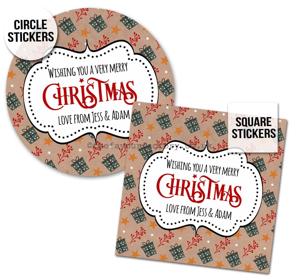 Christmas Stickers Gift Tag Labels Kraft Presents A4 Sheet x1