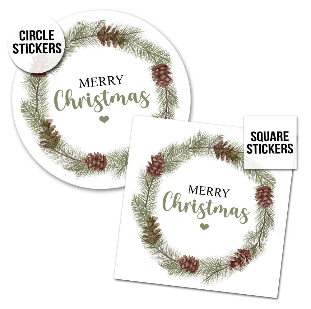 Christmas Stickers Gift Tag Labels Pine Cone Wreath A4 Sheet x1