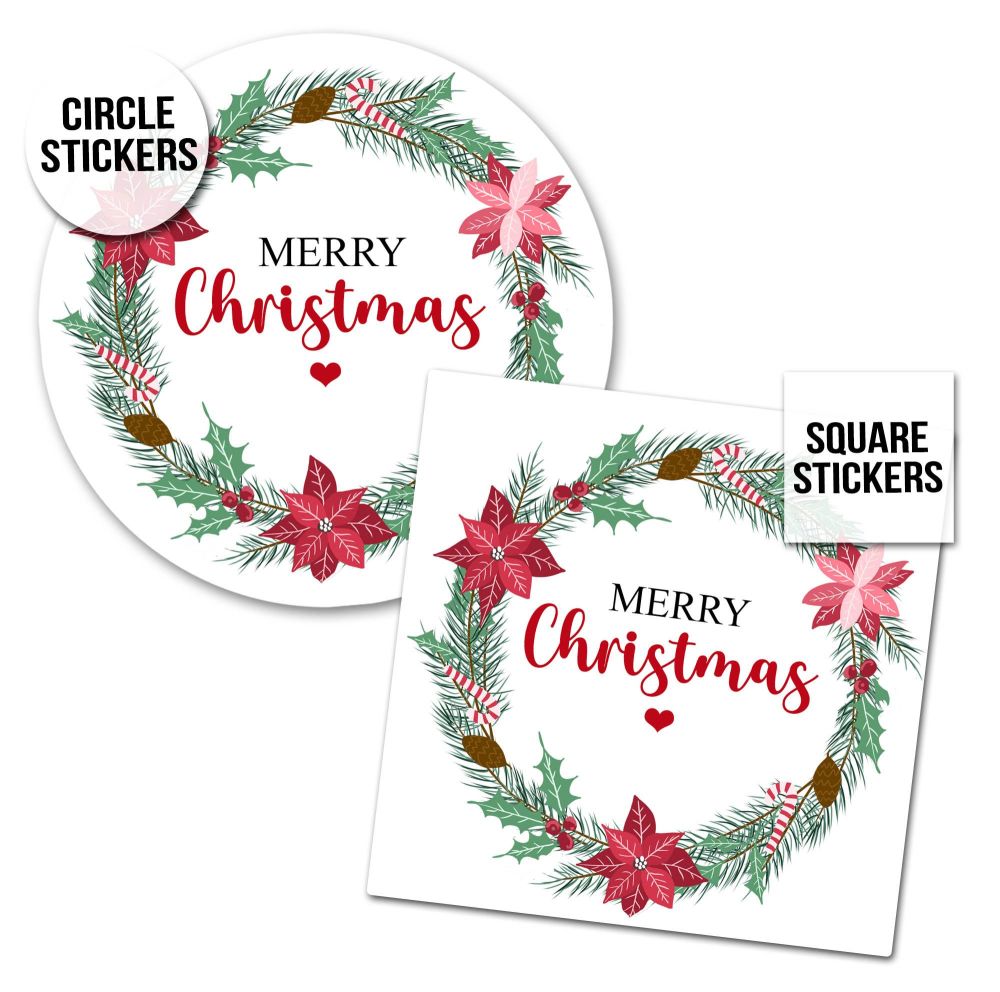 Christmas Stickers Gift Tag Labels Holly Candy Cane Wreath A4 Sheet x1