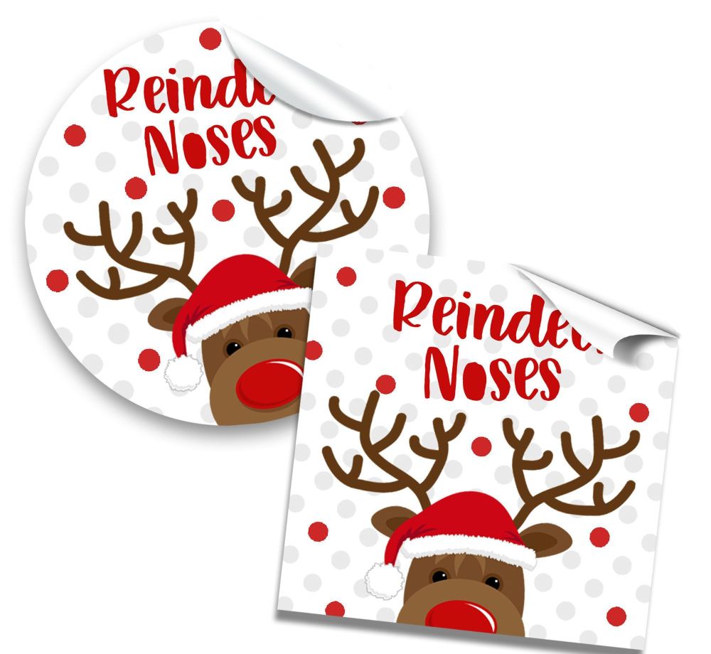 Christmas Stickers Gift Tag Labels Reindeer Noses A4 Sheet x1