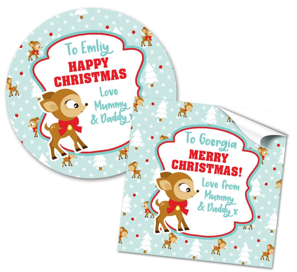 Christmas Stickers Gift Tag Labels Vintage Reindeer A4 Sheet x1