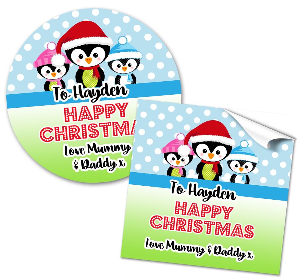 Christmas Stickers Gift Tag Labels Little Penguins A4 Sheet x1