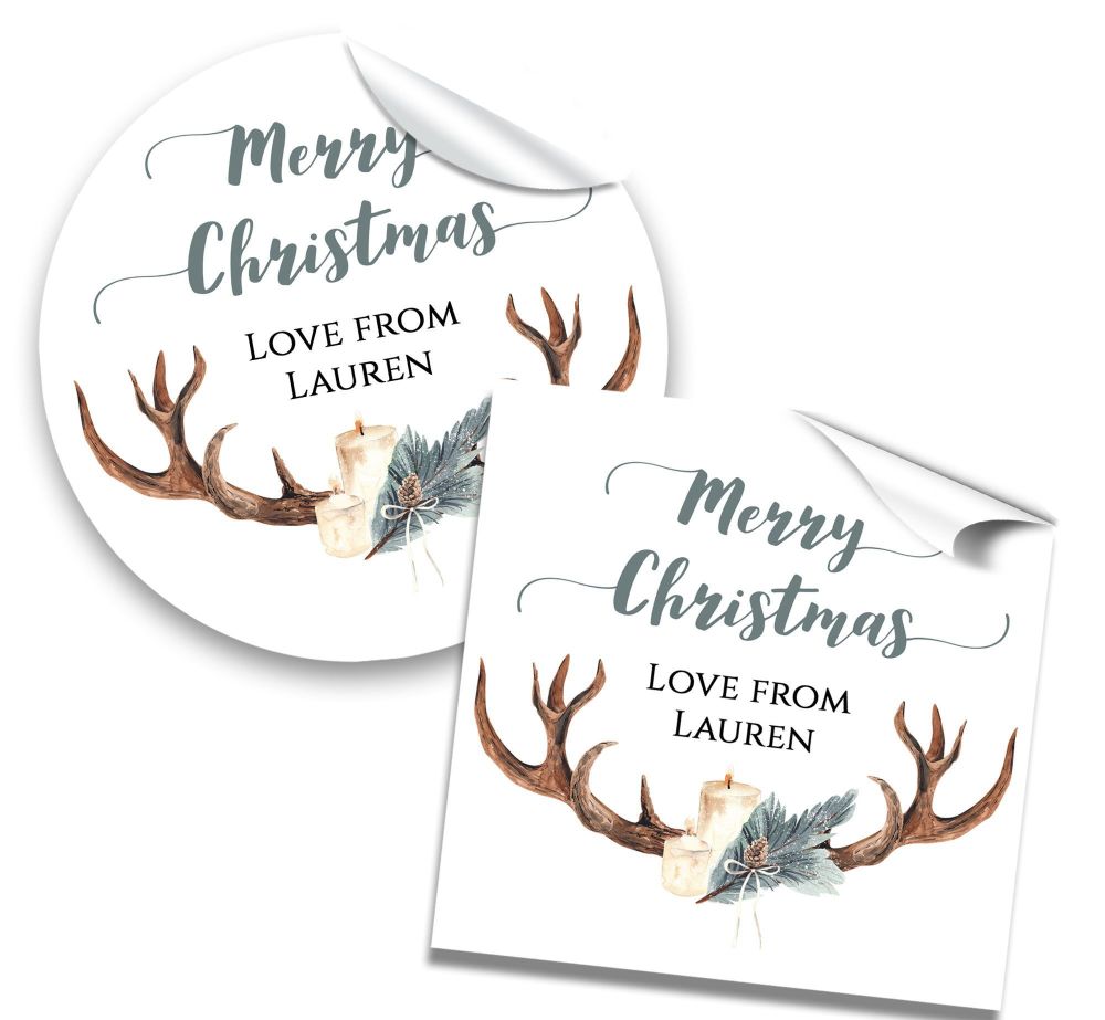 Christmas Stickers Gift Tag Labels Winter Antlers A4 Sheet x1