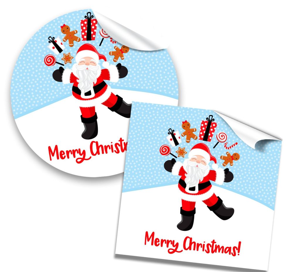 Christmas Stickers Gift Tag Labels Juggling Santa A4 Sheet x1