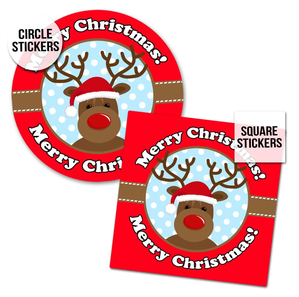 Christmas Stickers Gift Tag Labels Reindeer In Santa Hat A4 Sheet x1