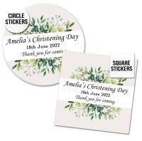 Botanicals Leaves Banner Personalised Christening Stickers