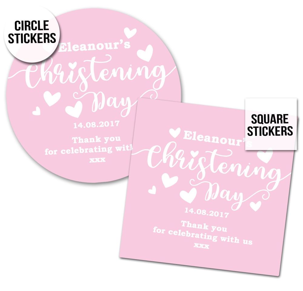 Christening Stickers Pink Love Hearts 1x A4 Sheet