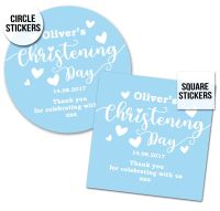 Blue Love Hearts Personalised Christening Stickers