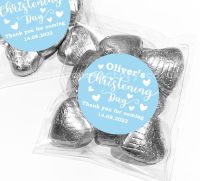 Blue Love Hearts Personalised Christening Favours Sweet Bags Kits x1