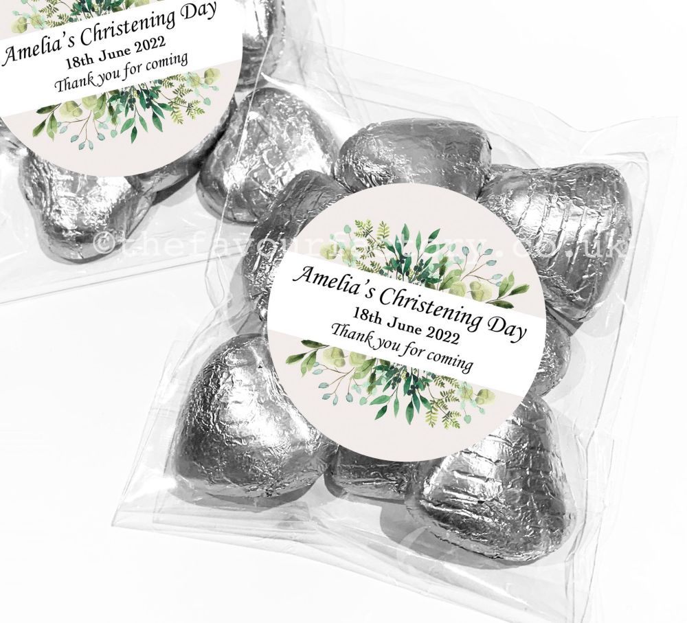 Christening Favours Sweet Bags Kits Botanical Leaves Banner x1