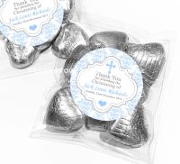 Blue Damask Cross Personalised Christening Favours Sweet Bags Kits x1