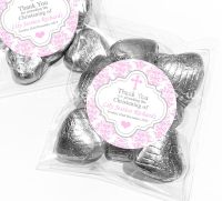 Christening Favours Sweet Bags Kits Pink Damask Cross x1