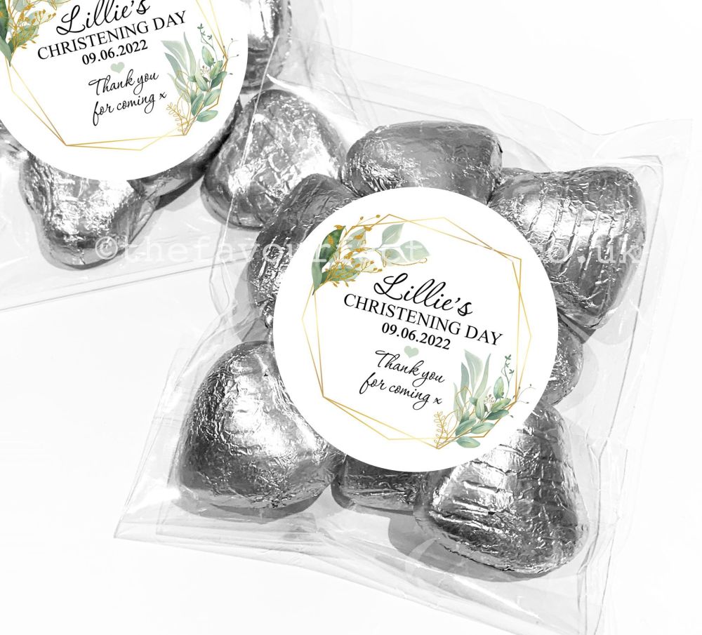 Christening Favours Sweet Bags Kits Botanical Gold Frame x1