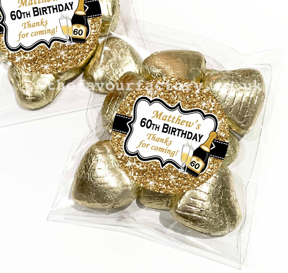 Birthday Party Favours Sweet Bags Kits Gold Glitter Champagne x1