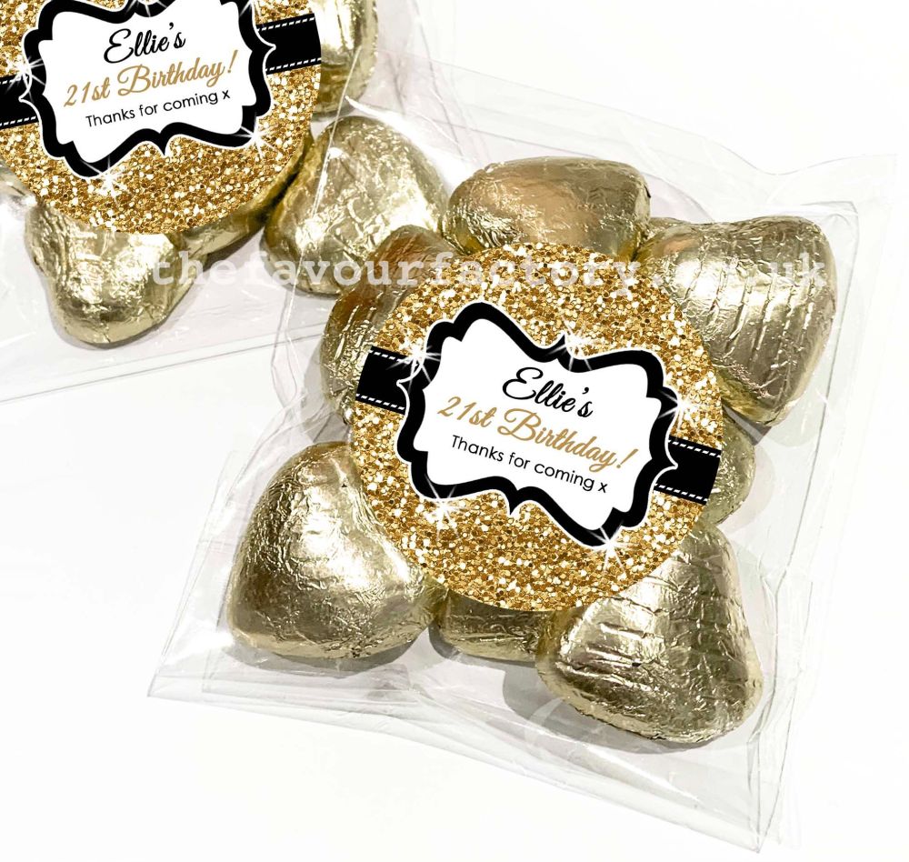 Gold Glitter Effect Party Favours Sweet Bags And Stickers x1