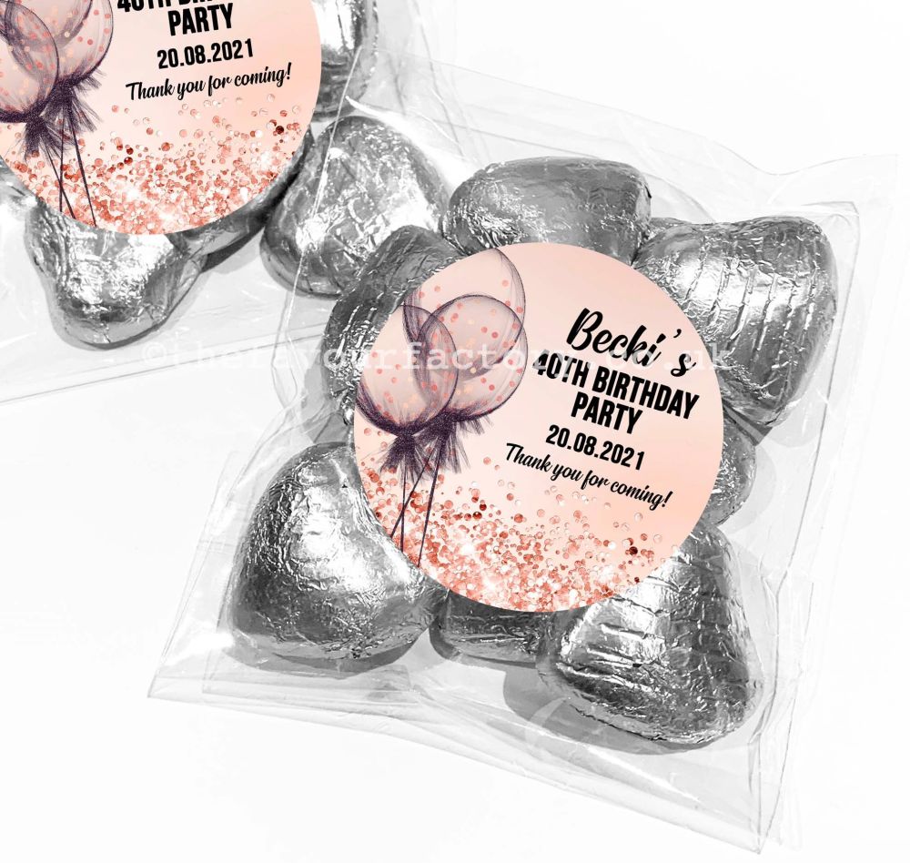 Birthday Party Favours Sweet Bags Kits Rose Gold Confetti Balloons x1