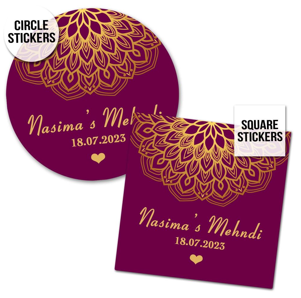 Mehndi Wedding Stickers Plum And Gold Mandala
