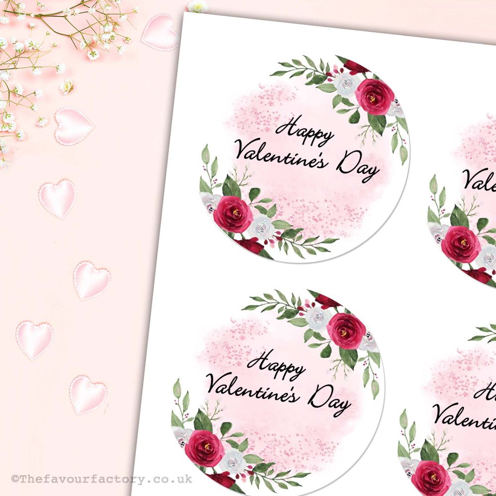 Happy Valentine's Day Stickers Romantic Roses - A4 Sheet x1