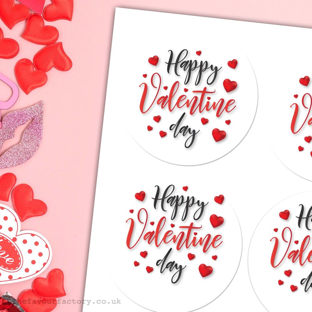 Happy Valentine's Day Stickers Script Hearts - A4 Sheet x1