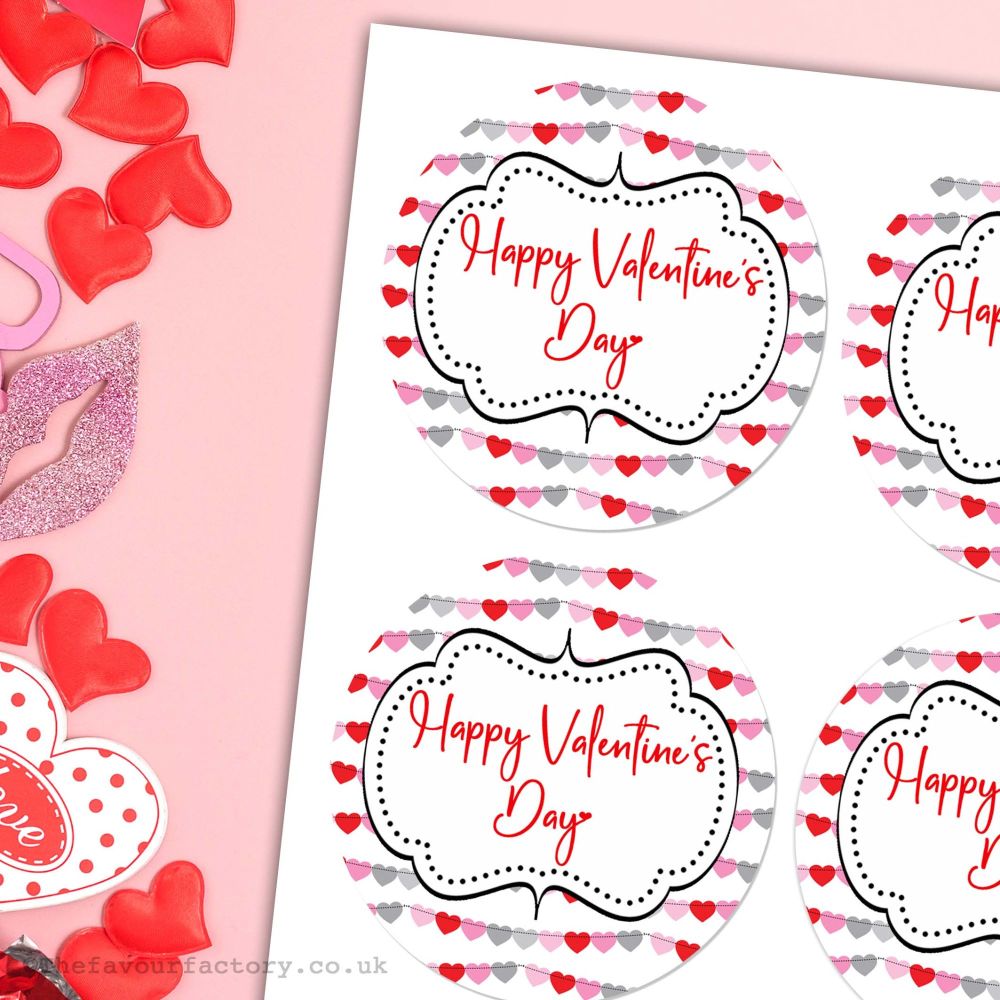 Happy Valentine's Day Stickers Hearts Garland - A4 Sheet x1