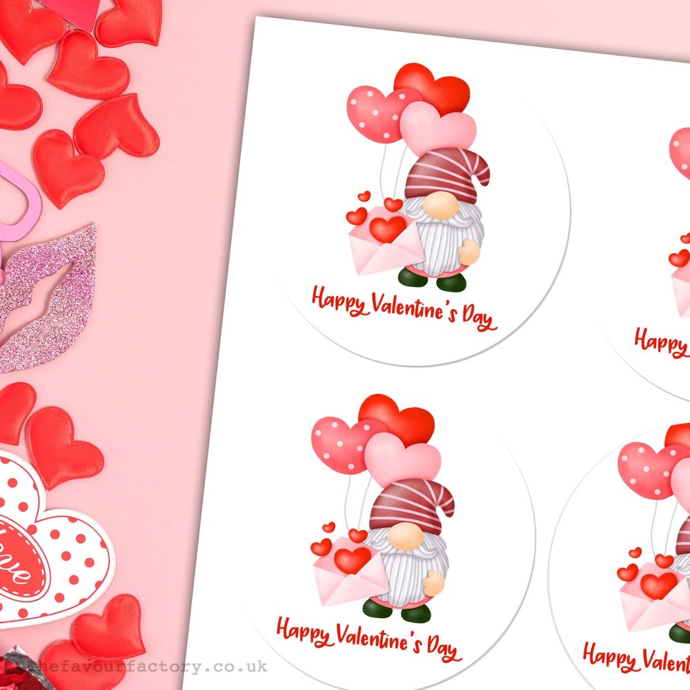 Happy Valentine's Day Stickers Gnome with Balloons - A4 Sheet x1