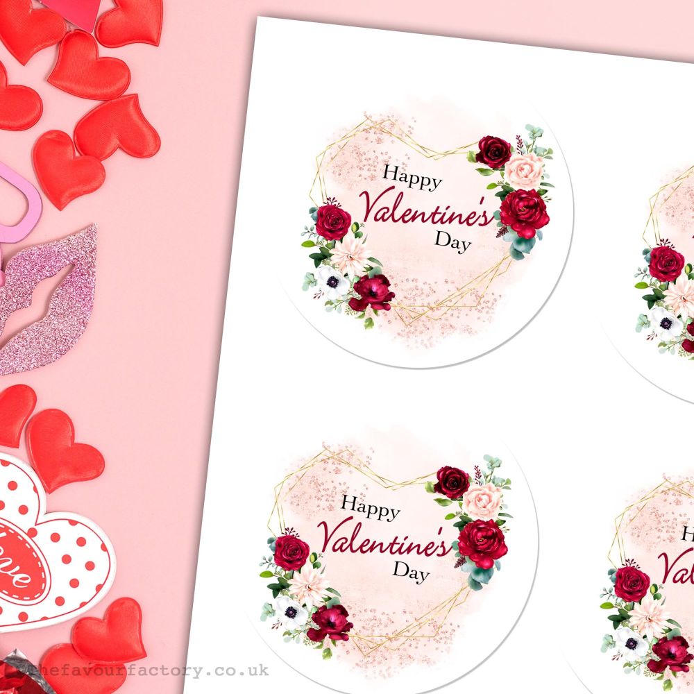 Happy Valentine's Day Stickers Floral Heart Frame - A4 Sheet x1