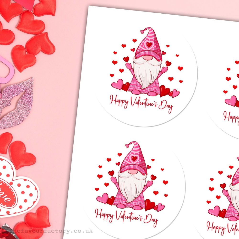 Happy Valentine's Day Stickers Hearts Gnome - A4 Sheet x1