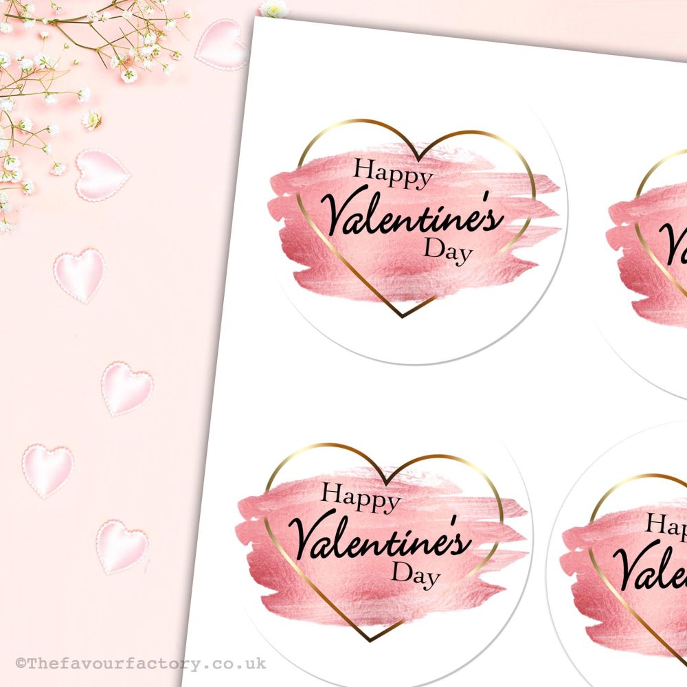 Happy Valentine's Day Stickers Gold Heart Brush Strokes- A4 Sheet x1