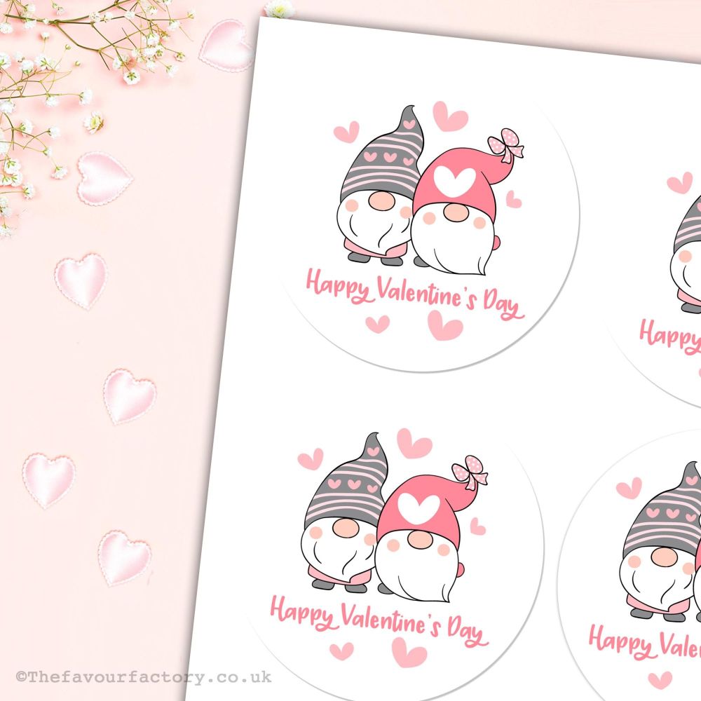 Happy Valentine's Day Stickers Little Gnomes - A4 Sheet x1